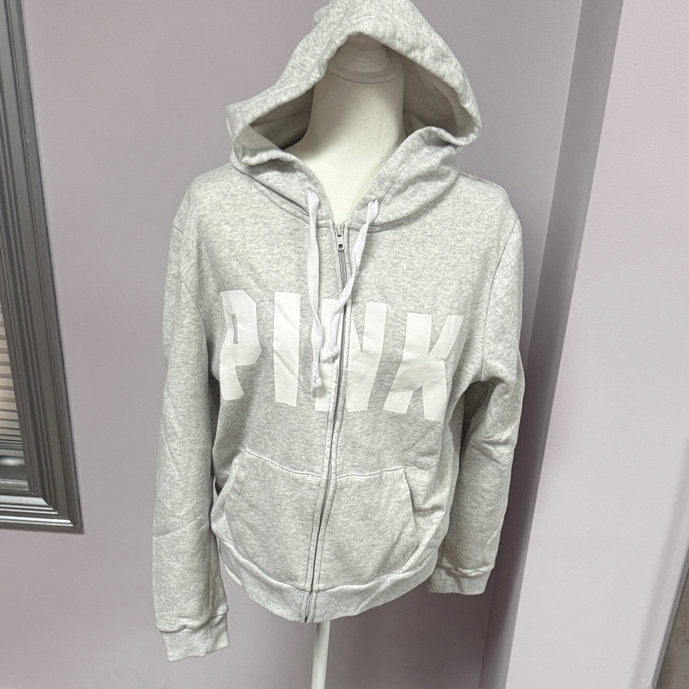 Victoria's Secret PINK Fleece Zip Up Perfect Hoodie in heather grey size XL